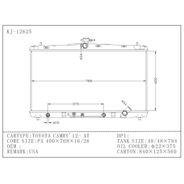 Radiador de motocicleta para Toyota Camry′12 em